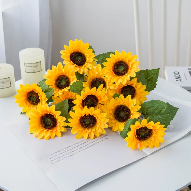 Artificial Flower Sunflowers Home Garden Table Decoration Stamen Wedding Bouque Festival Fake Gerbera Living Room Bedroom Stage