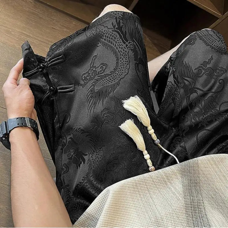 plus Size Men's Dragon Pattern Twill Shorts M-XXXXXL Straight Leg Summer Outdoor Work Pants Chinese Type Clothing