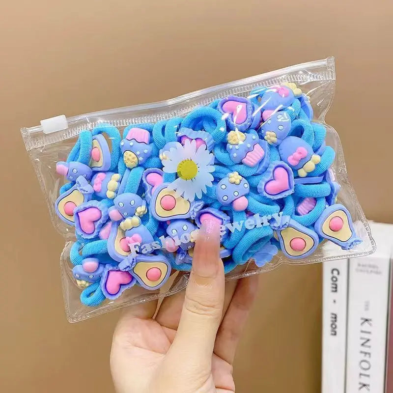 10/20Pcs Cute Cartoon Elastic Hair Bands for Girls – Soft, No-Damage Mini Scrunchies, Kids Hair Ties Accessories