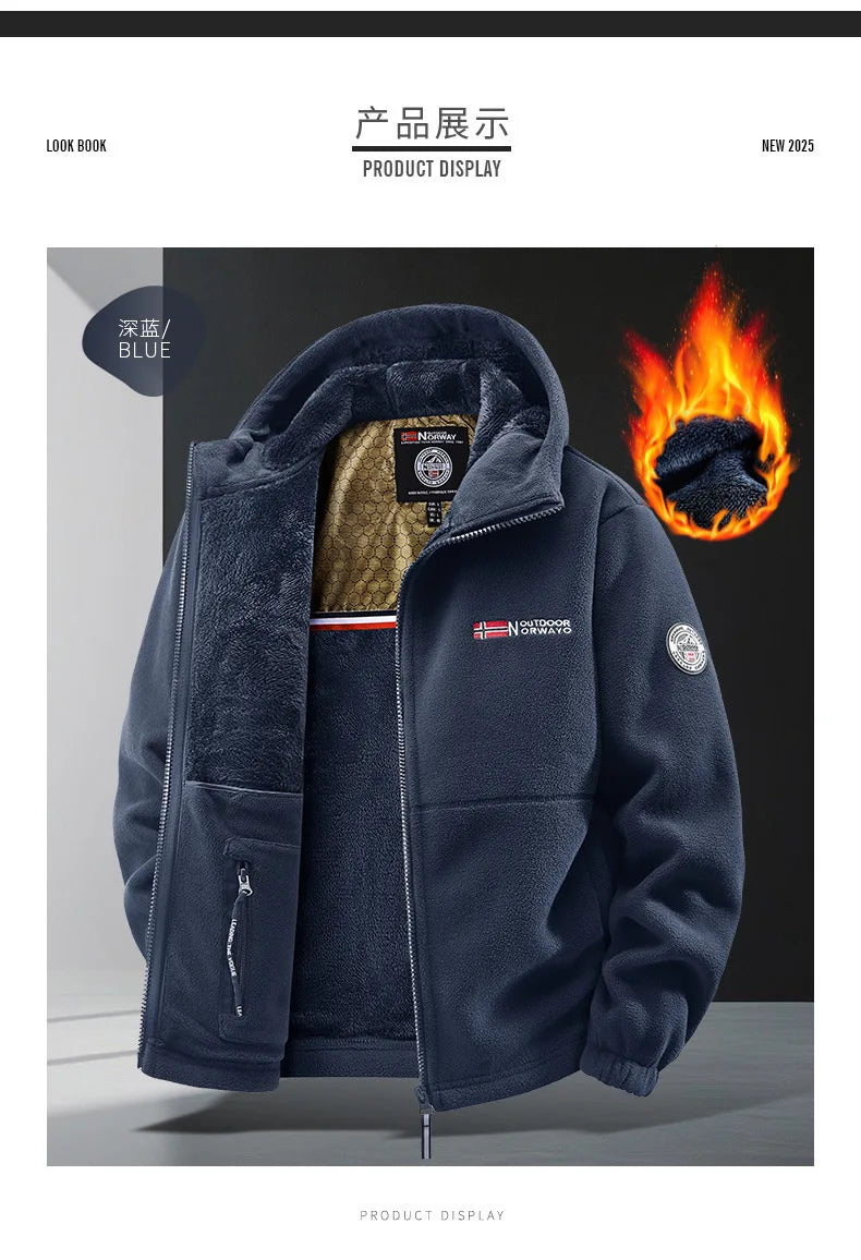 Men's Autumn Winter Fleece Jacket European-Style Hooded Warm Outdoor Thickened Couples' Coats New Arrivals
