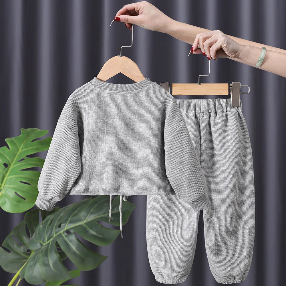 Spring Autumn Baby and Girls Cartoon Embossed Drawstring Sweatshirt+Sweatpant Kids 2PCS Tracksuit Child Outfit Jogger Set 1-9 Yr