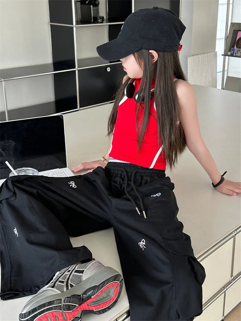 Stylish Loose-fit Cargo Pants Girls Summer Arrival Hip Hop Street Dance Trousers Teenage Streetwear Baggy Joggers Pants 5-14Y