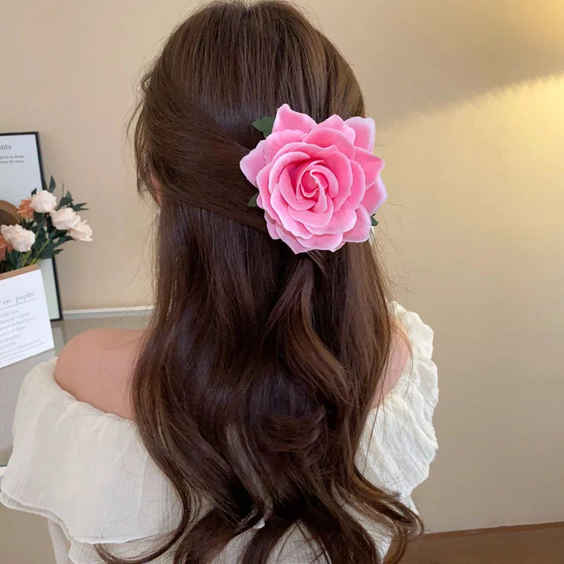 Rose Flower Hair Clips For Women Girls Artificial Floral Barrette Red Pink Handmade Hairpin Wedding Bridal Hair Accessoies