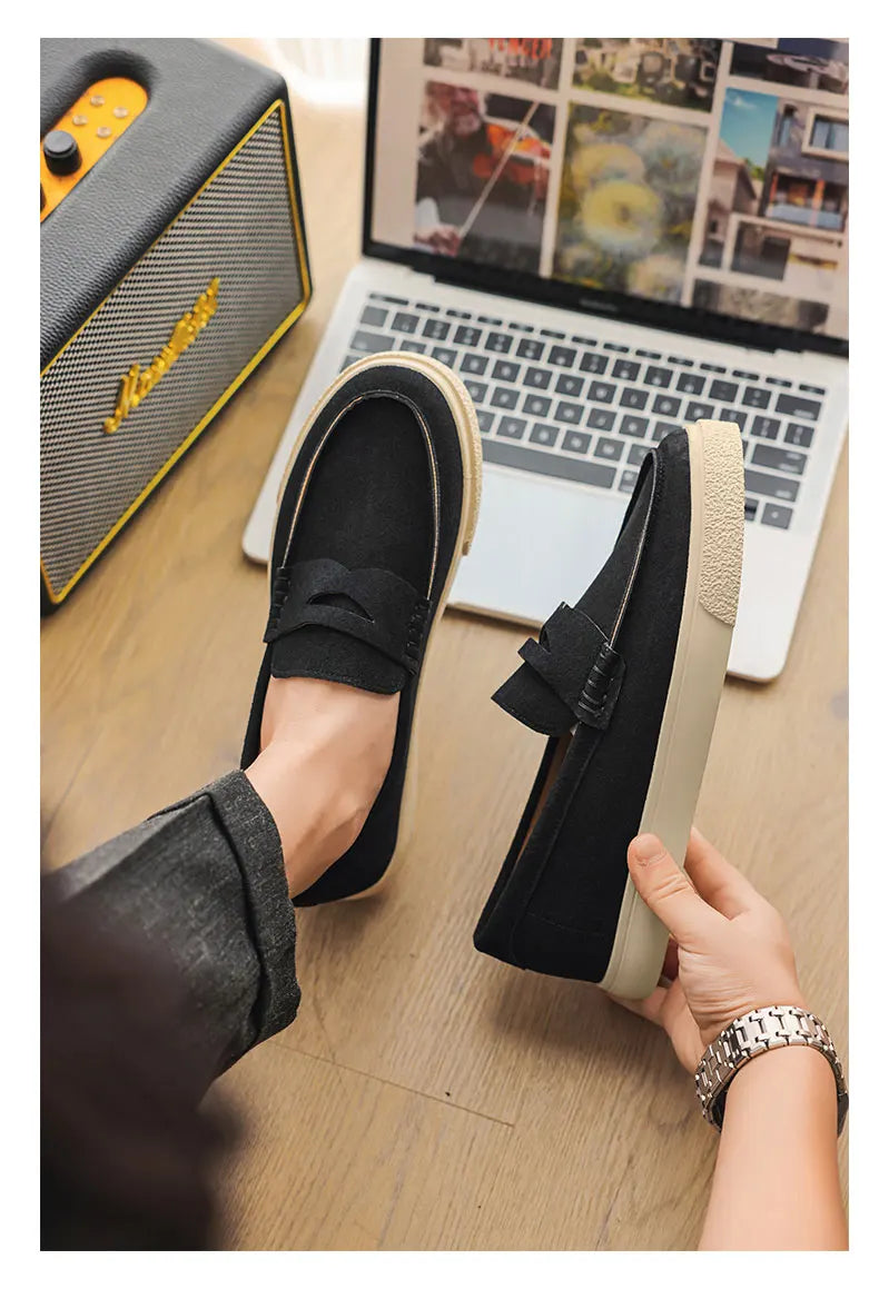 New Suede Leather Mens Loafers Cowhide Slip On Flats Handmade Casual Shoes Leisure Walk Moccasins Outdoor Business