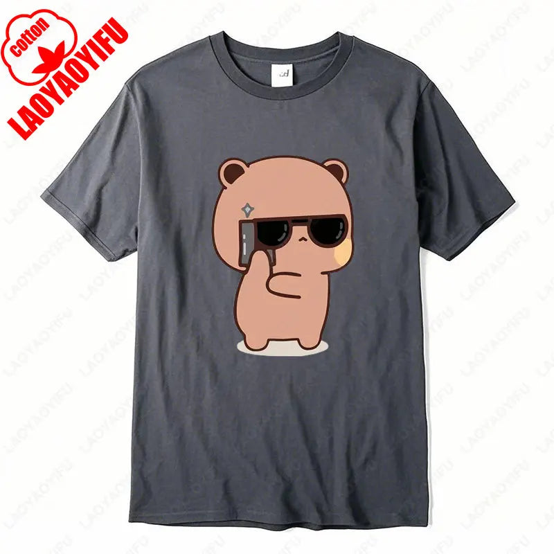Kawaii Bubu Dudu Couple Shirt Bear Panda Are Spy Love Things Couple Do Tshirt Cute Matching Cotton T-shirt Man Woman Casual Tees