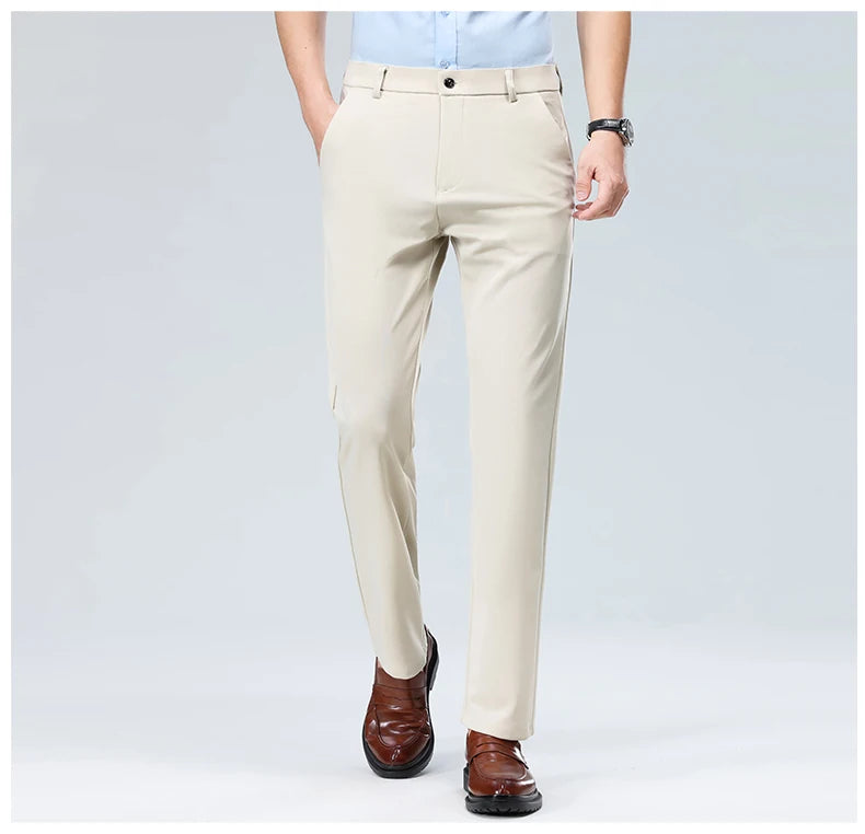 29-42 Men's Summer Thin Fashion Business Casual Suit Pants Long Pants Men's Elastic Straight Sleeve Formal Pants Plus Size
