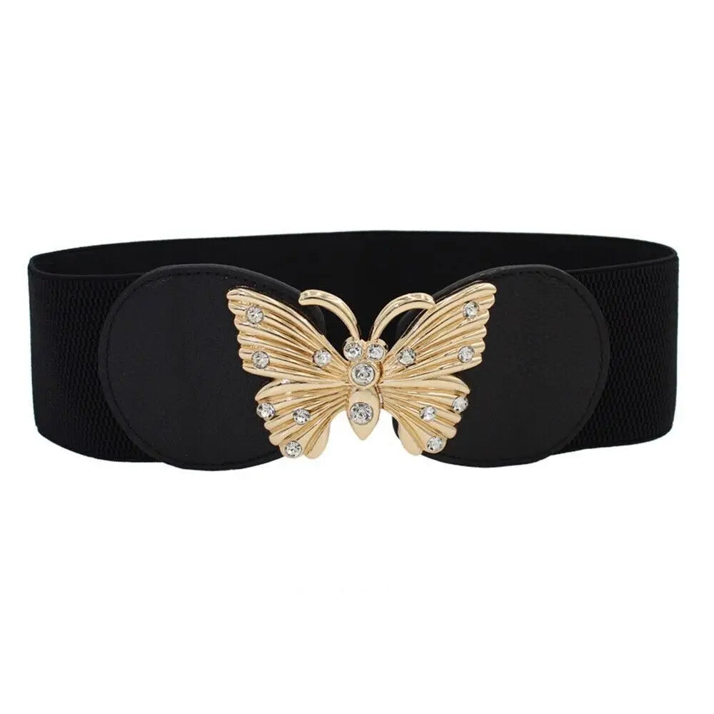 Big Size Black Stretch Corset Waistband Belt Cummerbands Rhinestone Metal Buckle