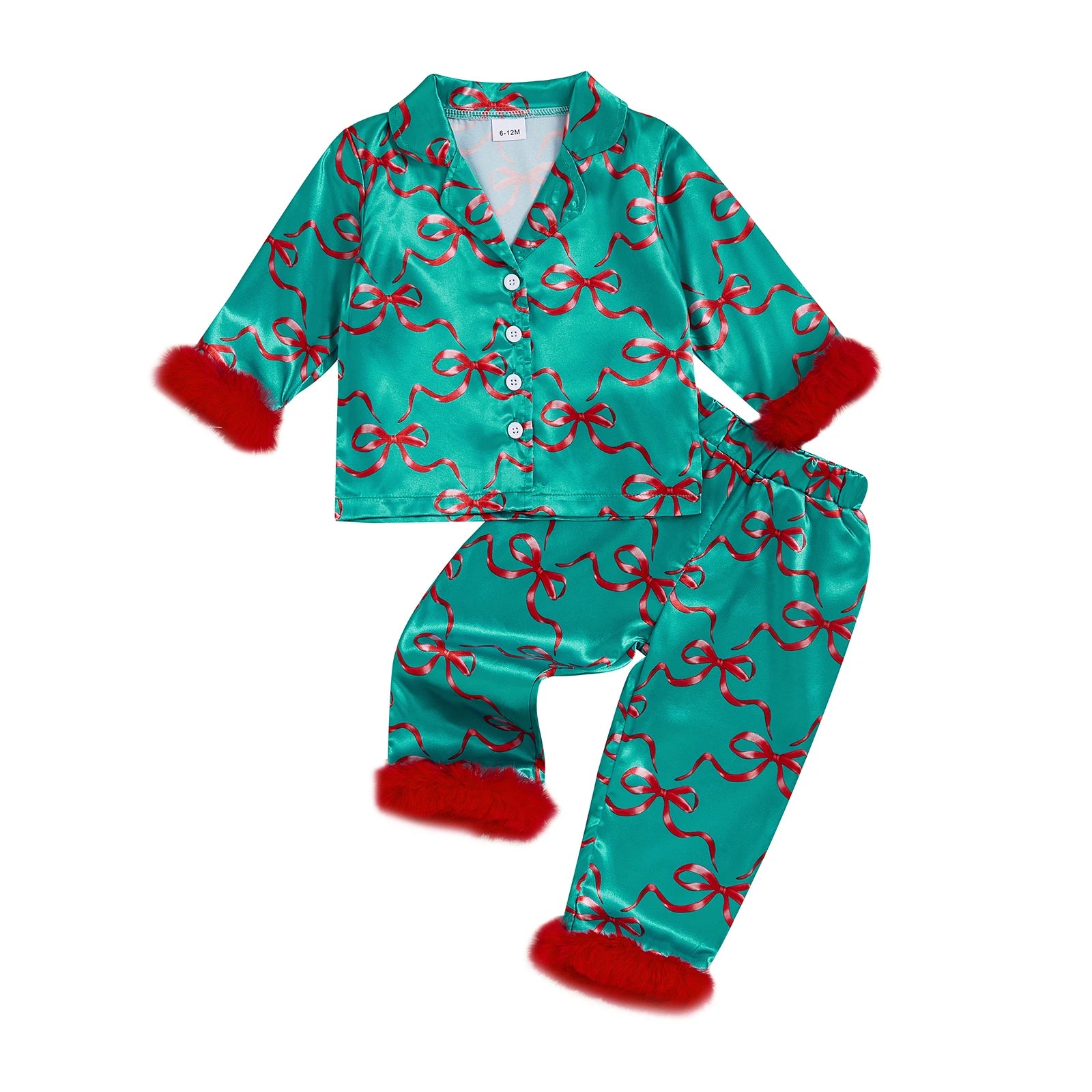 1-7T Baby Boy Girl Christmas Silk Pajamas Set Button Down Deer Santa Long Sleeve Shirts Tops and Pants Satin Pj Sets