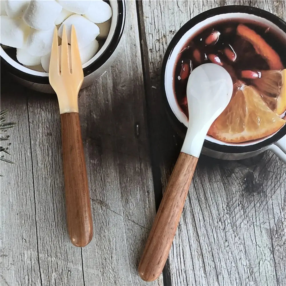 Natural Shell Resin Spoon Fork, Ice Cream Dessert Spoon, Condiment Stirring Spoons, Seasoning Condiment, Kitchen Tool