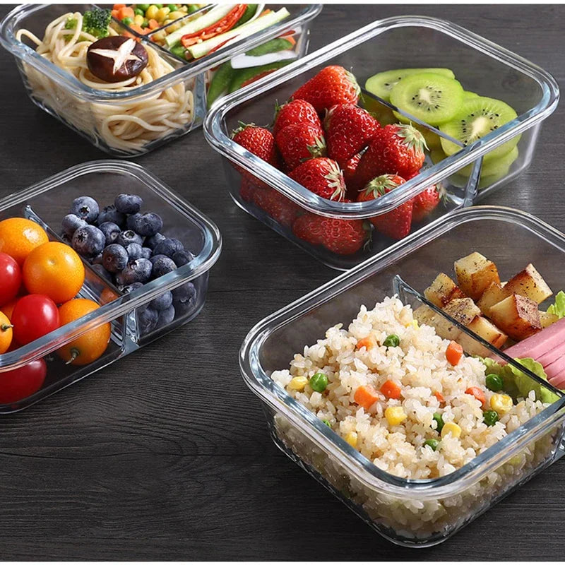 Glass Lunch Box Sealed Fresh-Keeping Box with Lid Portable Student Picnic Box Microwave-Heated Special Food Container Bento Box