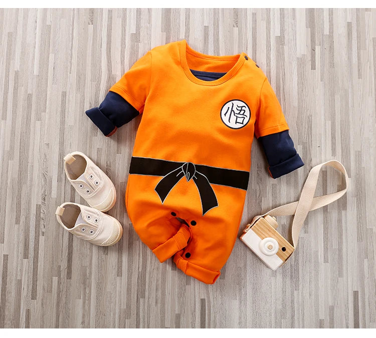 Baby Spring and Autumn Boys and Girls Long sleeved Anime Orange Training Suit Casual All Cotton Bodysuit