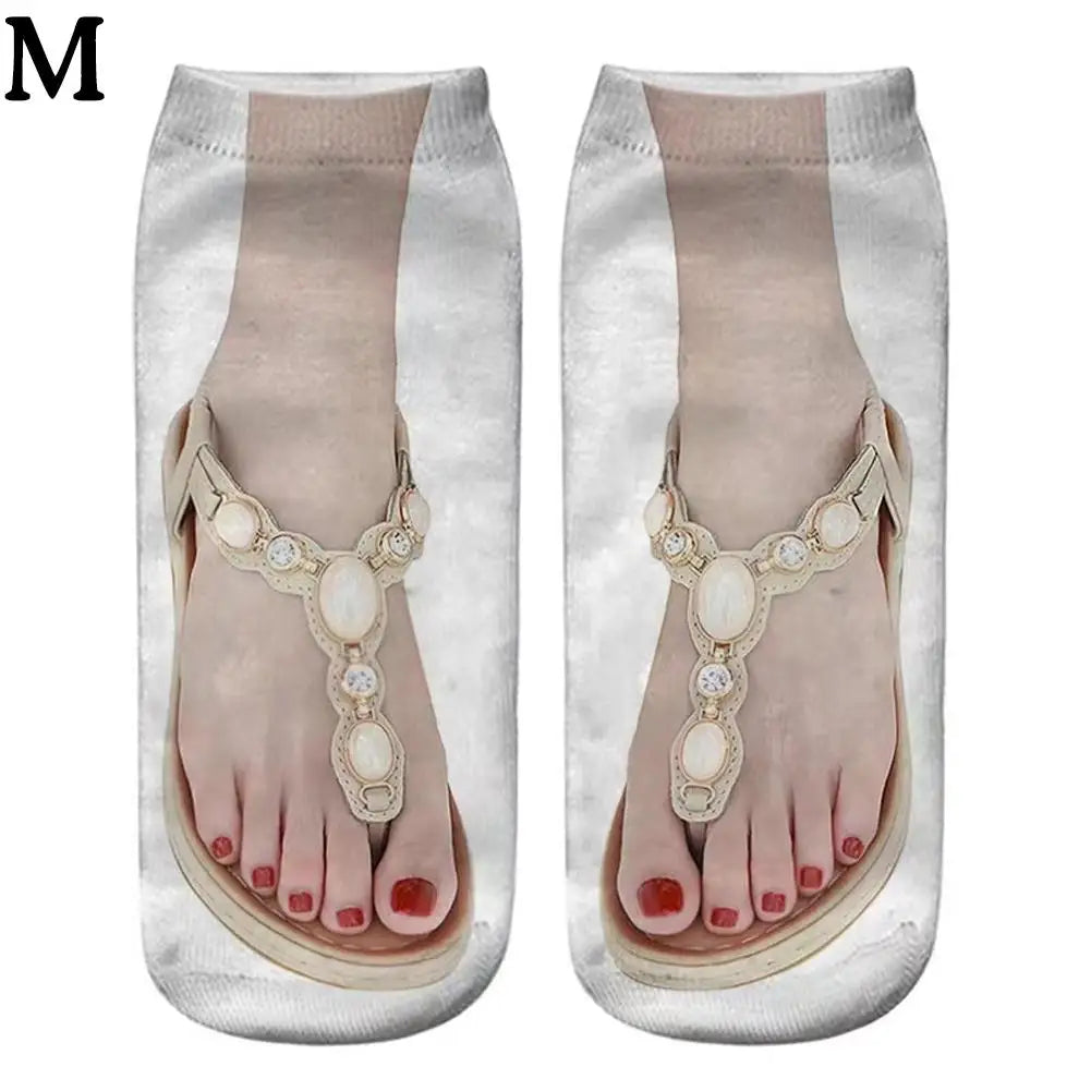 1 Pair 3D Printing Pattern Flip Flop Socks Funny Socks for Women Flip-flop Ankle Socks Low Cut Floor Socks Hosiery Novelty Gifts