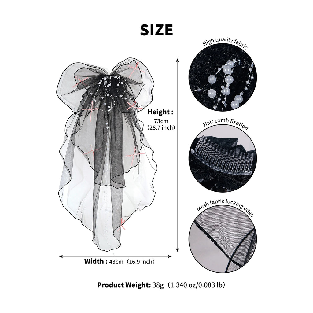 Double Layer Mesh Tulle Solid Color Women Short Wedding Veil with Clip Ribbon Edge Center Cascade Bride Headpiece Party