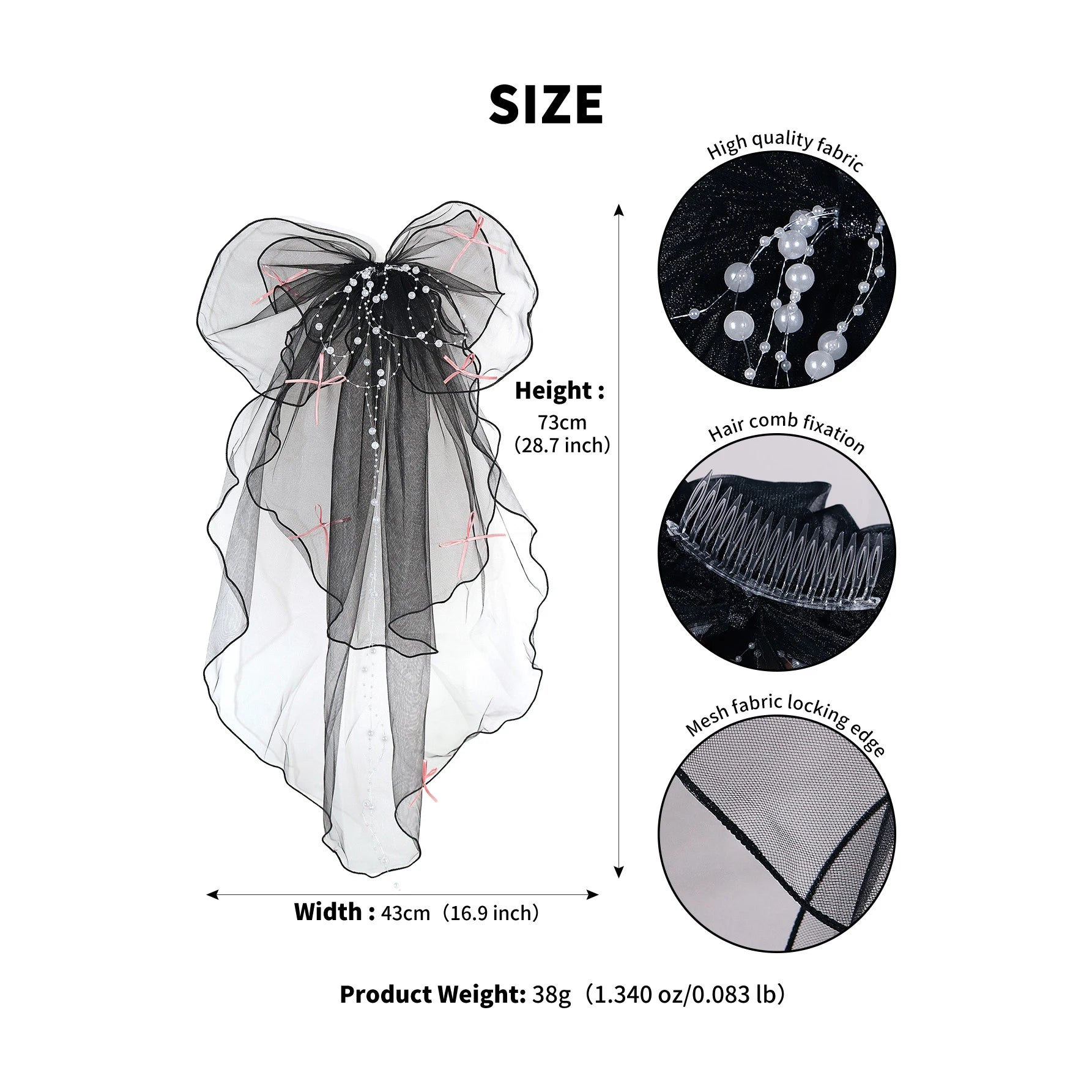 Double Layer Mesh Tulle Solid Color Women Short Wedding Veil with Clip Ribbon Edge Center Cascade Bride Headpiece Party