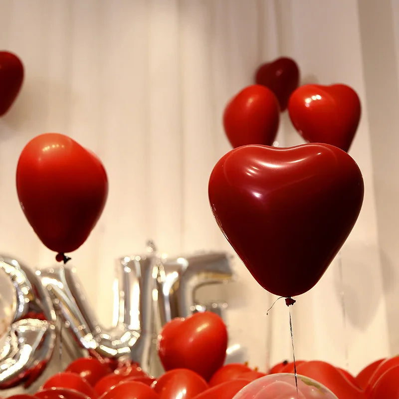 Wedding balloons, wholesale of wedding balloons, double-layer pomegranate red heart shaped balloons, love balloons, wedding room