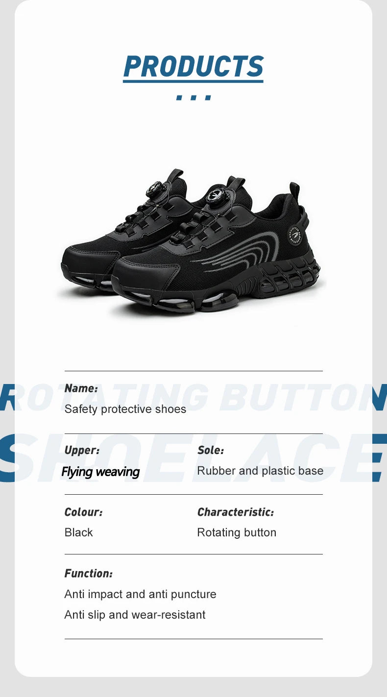 Unisex Rotating Button Safety Shoes Men For Work Sneakers Shoes Puncture-Proof Protective Women Shoes Steel Toe Work Boots