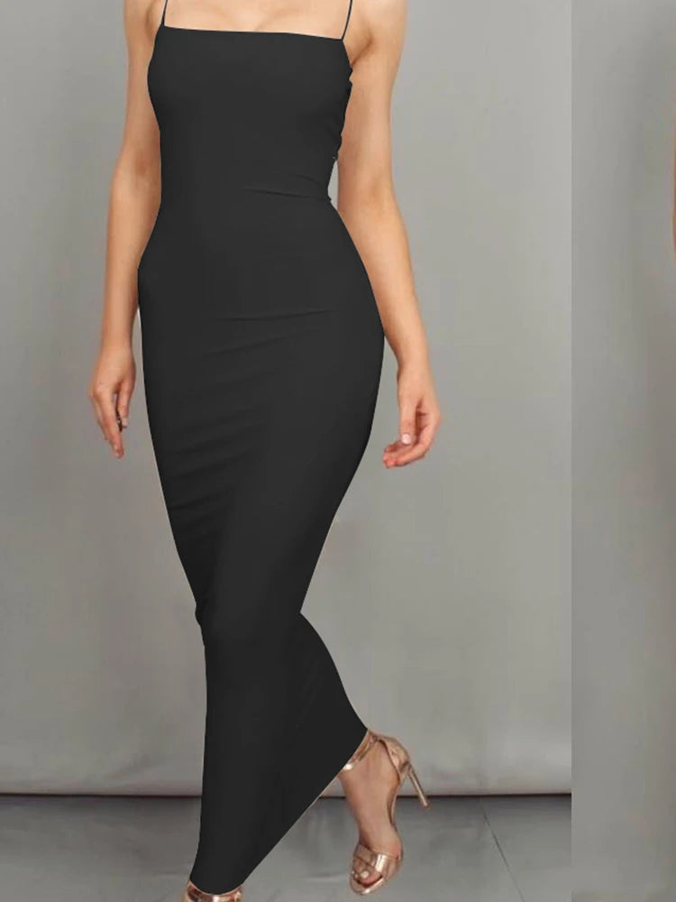2025 New Spring Summer Women's High Elastic Sleeveless Backless Dress Long Sling Dresses Club Sexy Suspender Dress