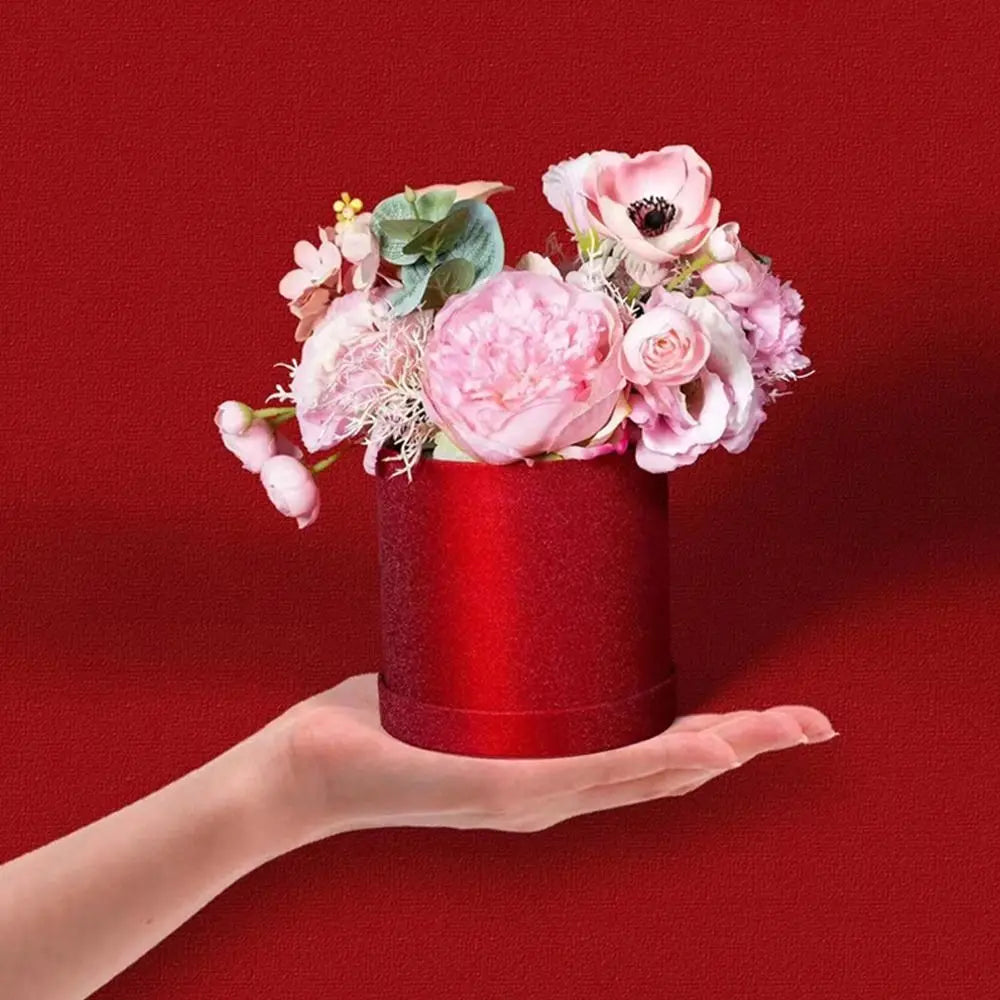 Flower Packaging Boxs Round Cardboard Gift Boxes Rose Wrapping Bag Flower Paper Basket Wedding Day Birthday Valentine's Day