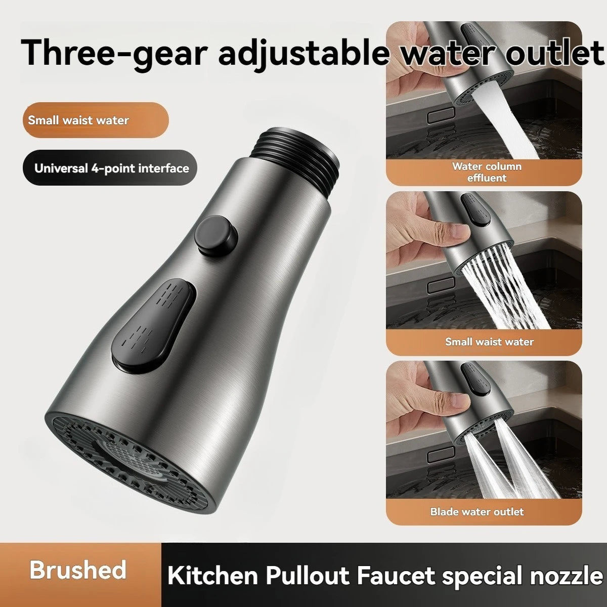 For 1/2" Connection Kitchen Pull Out Faucet Sprayer Nozzle 3 Modes ABS Water Saving Bathroom Basin Sink Shower Spray Head