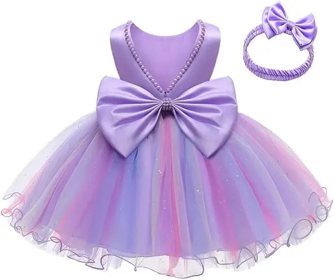 Baby Dresses For 1st Birthday Girls Party Dresses with Headwear Bowknot Toddler Girl Princess Dress Backless Kids Wedding Dress