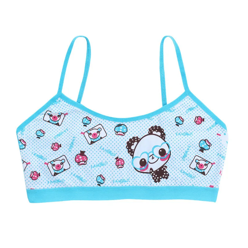 Teenage Girls Vest Bras Cartoon Panda/Flower Print Young Children Purbery Student Training Bras Maiden Kids Underwears Tube Tops