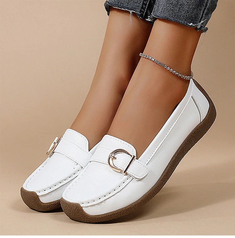 Woman Shoes 2025 New Low Heels Casual White Shoes Women's Loafers Slip On Elegant Flat Heel Zapatos De Mujer Soft Leather Flats