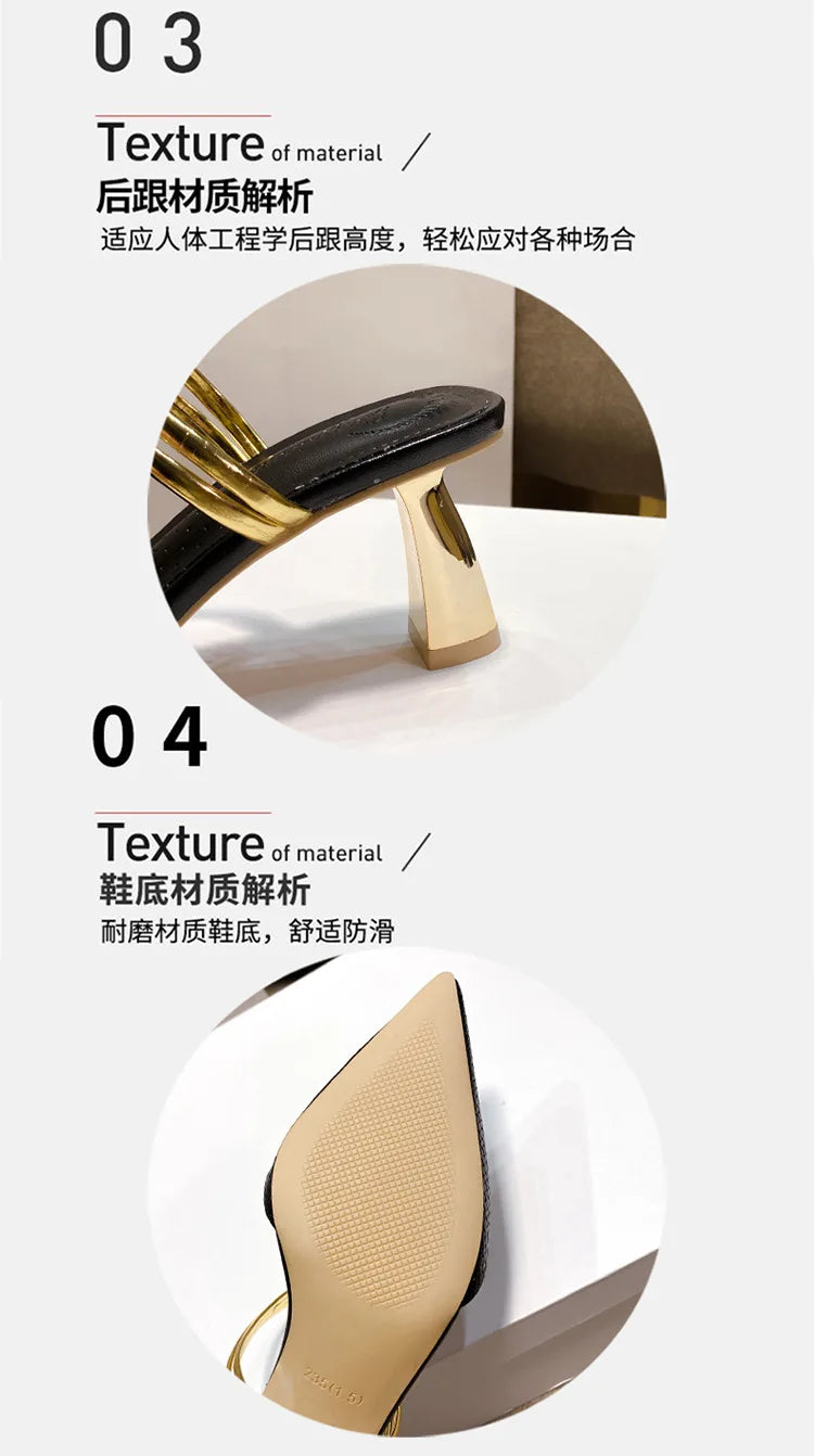 Summer Women's Fashion Pointed Sandals Elegant Temperament High Heeled Comfortable Color Blocked Slip on Half Slippers 2026