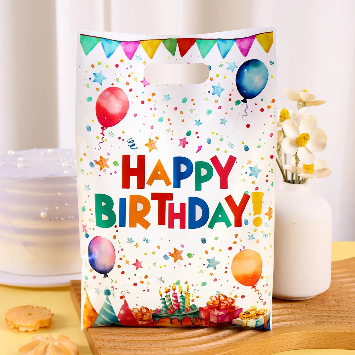 10/20/50pcs Happy Birthday Gift Bags Colorful Party Favor Bags Plastic Tote Bags for Kids Adults Happy Birthday Party Decoration