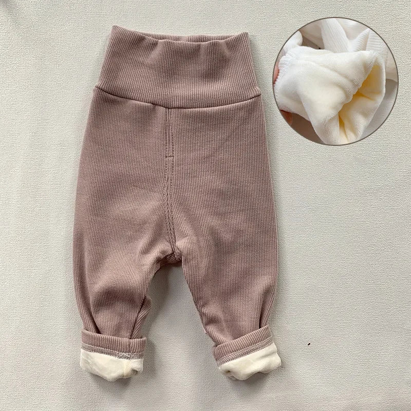 4991 Baby Pants 2024 Winter Spring Ins High Waist Belly Pants Infant Cotton Leggings Plus Velvet 2 Style Thick Pants