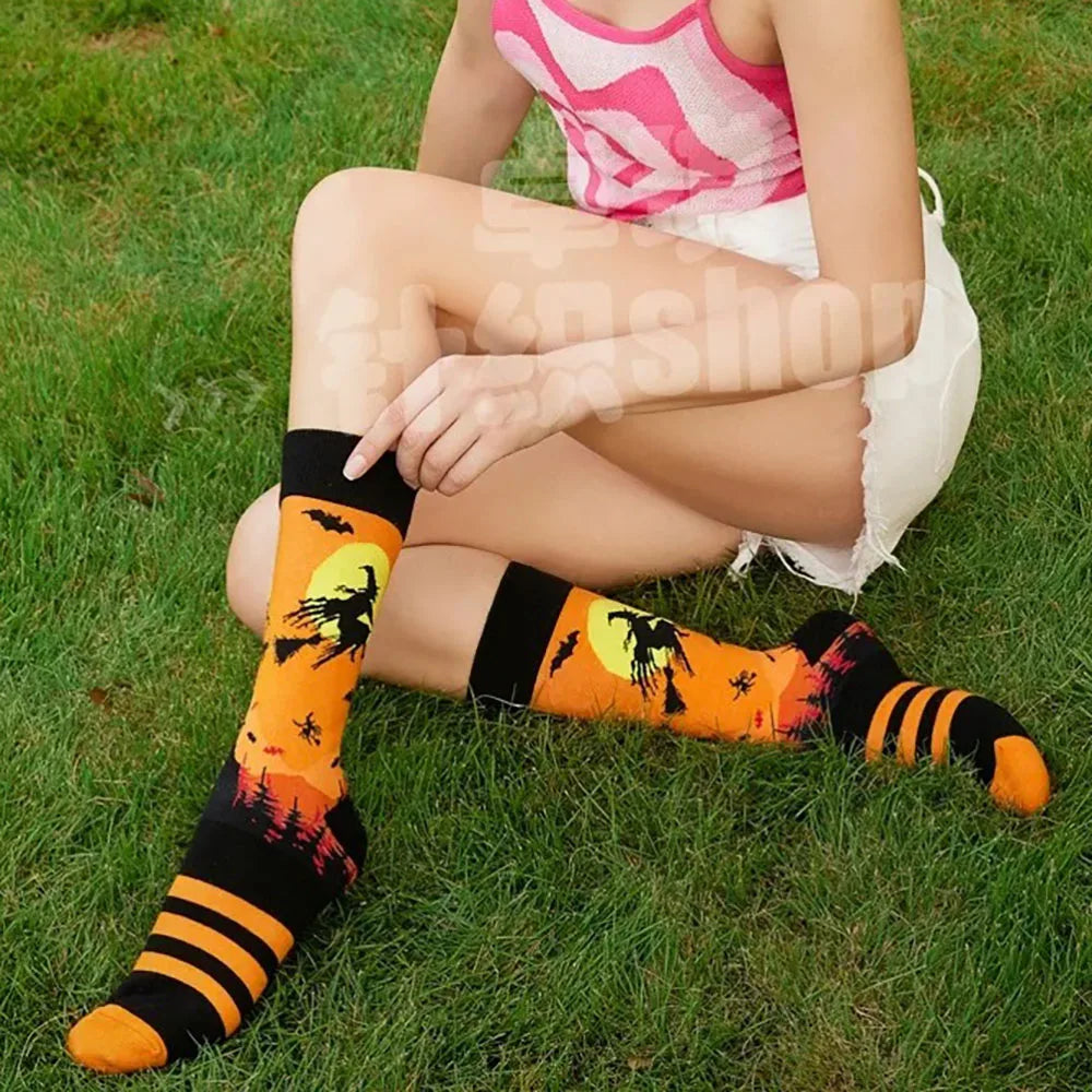 5 Pairs Men Middle Tube Socks Fun Casual Business Socks Colorful Halloween Animal Vintage Happy Woman Cotton Socks