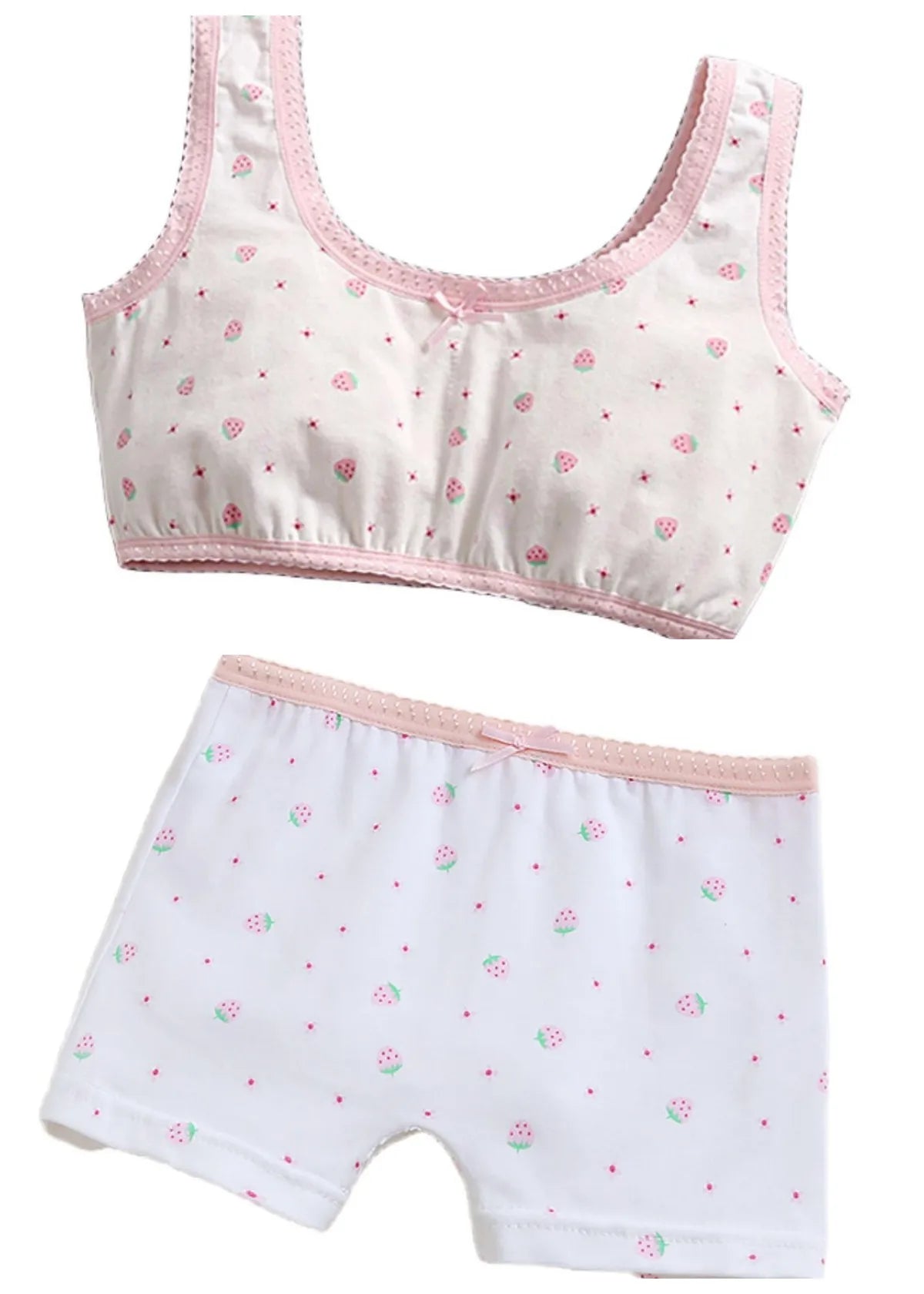 Girl Bra Boxers Set Cute Floral Strawberry Prints Teens Underwear Size 130-160 Big Girl Underwear Bra Panties Set