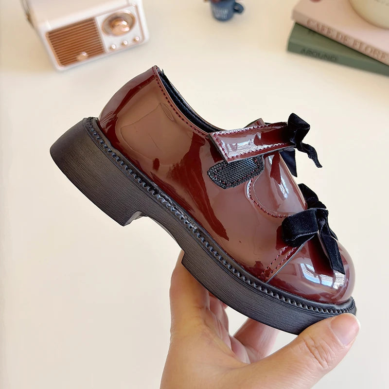 Children Leather Shoes Spring New Princess Shoes for Girls Wine Red Versatile Kids Fashion Wedding Party Mary Jane Shoes Glossy