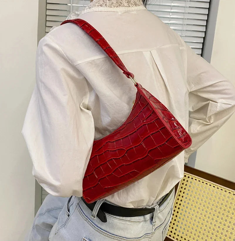 Fashion PU Leather Bags for Women Alligator Pattern Armpit Handbag Female Small Underarm Messenger Bag Purses and Handbags