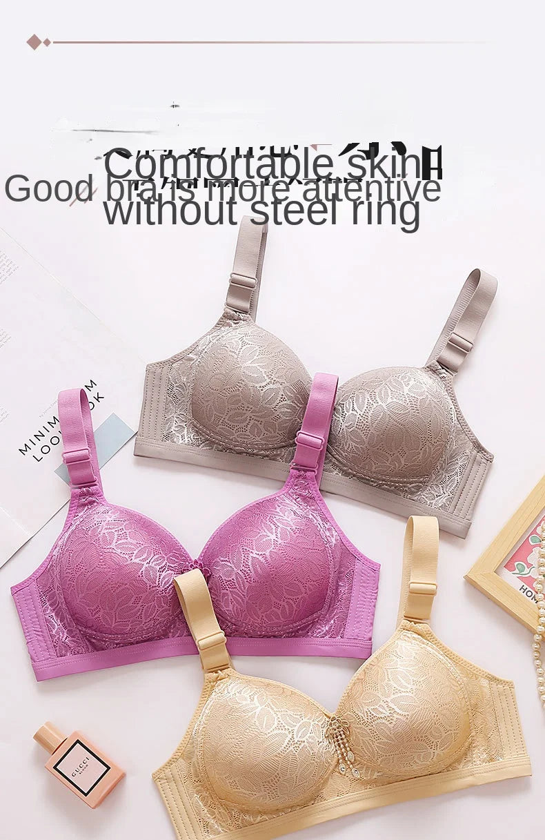 Comfortable Breathable Adjustable Brassiere Thin Section Without Steel Ring Bra Large Breasts Appear Small Side Gathering Bra