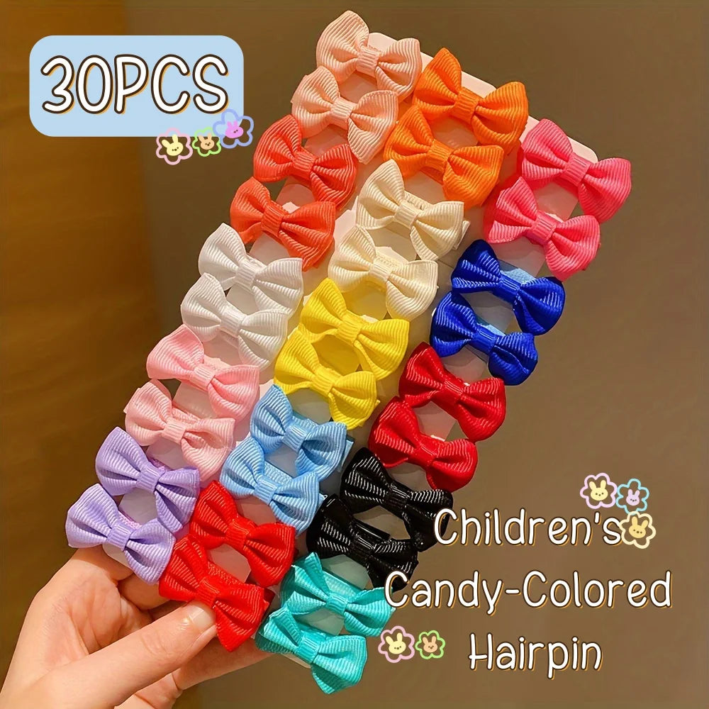 30/90Pcs Cute Dopamine Color Fabric Hairpins for Little Girls Cute Bow Hair Accessories