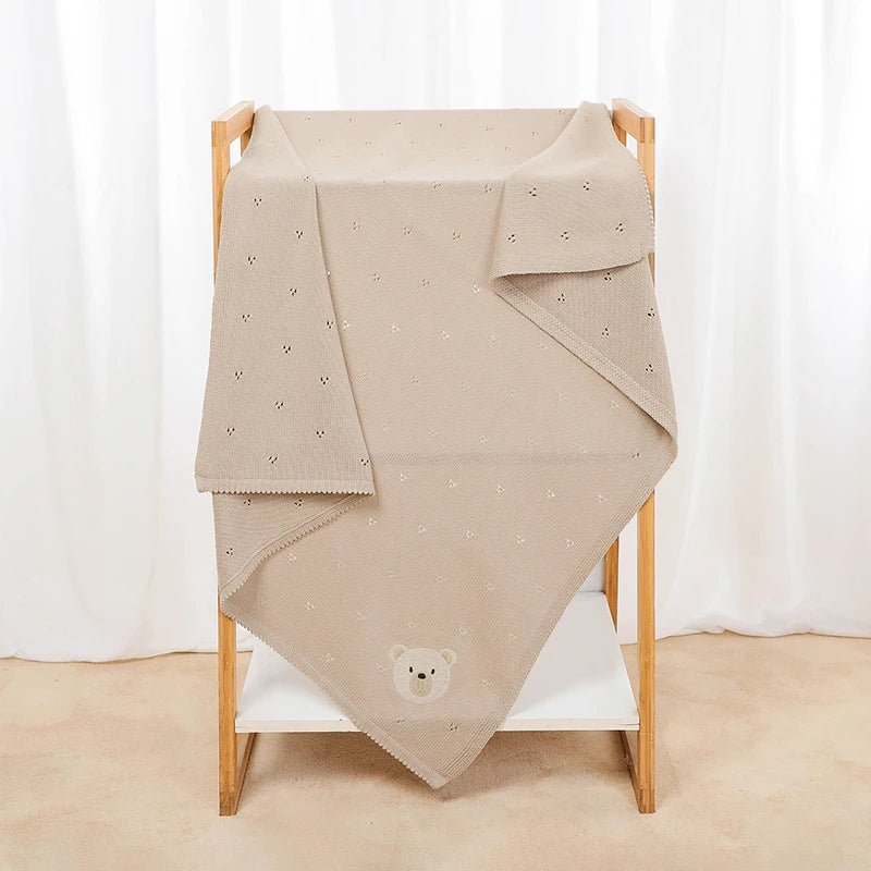 Baby Blankets Cotton Knit Newborn Girl Boy Bed Quilt 100*80CM Plaid Infant Stroller Swaddling Fashion Solid Cute Bear Super Soft