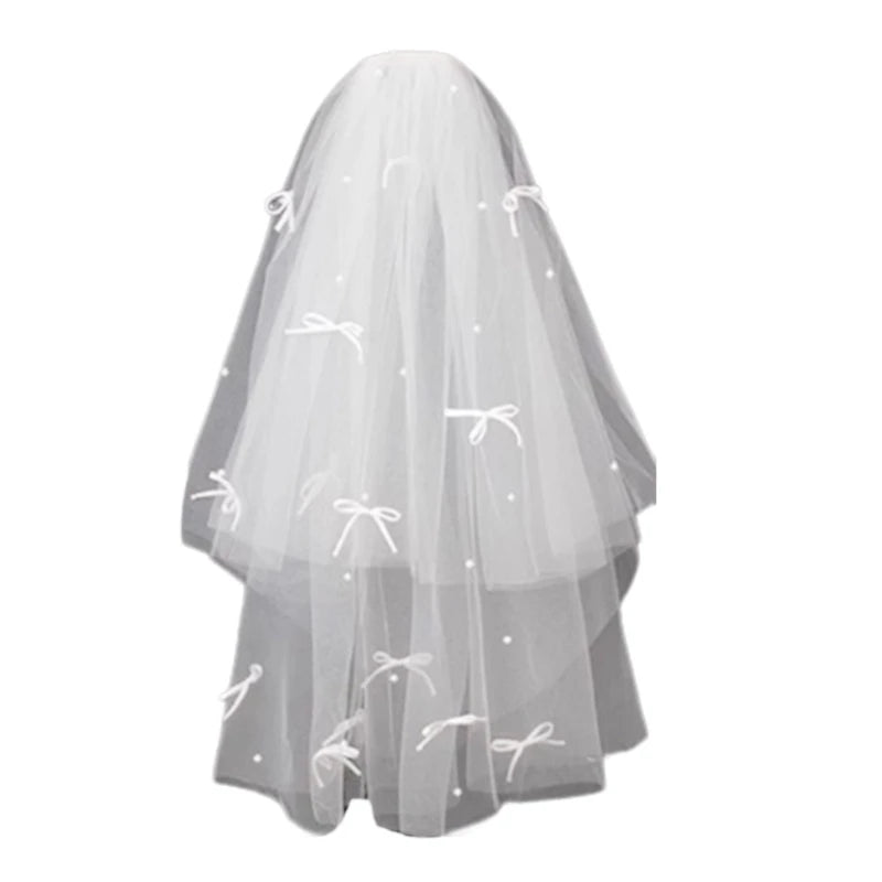 Bride Veil Studded Bowknot Beaded Head Covering Wedding Hair Covering White Wedding Veil Headscarf Short Veil DropShip