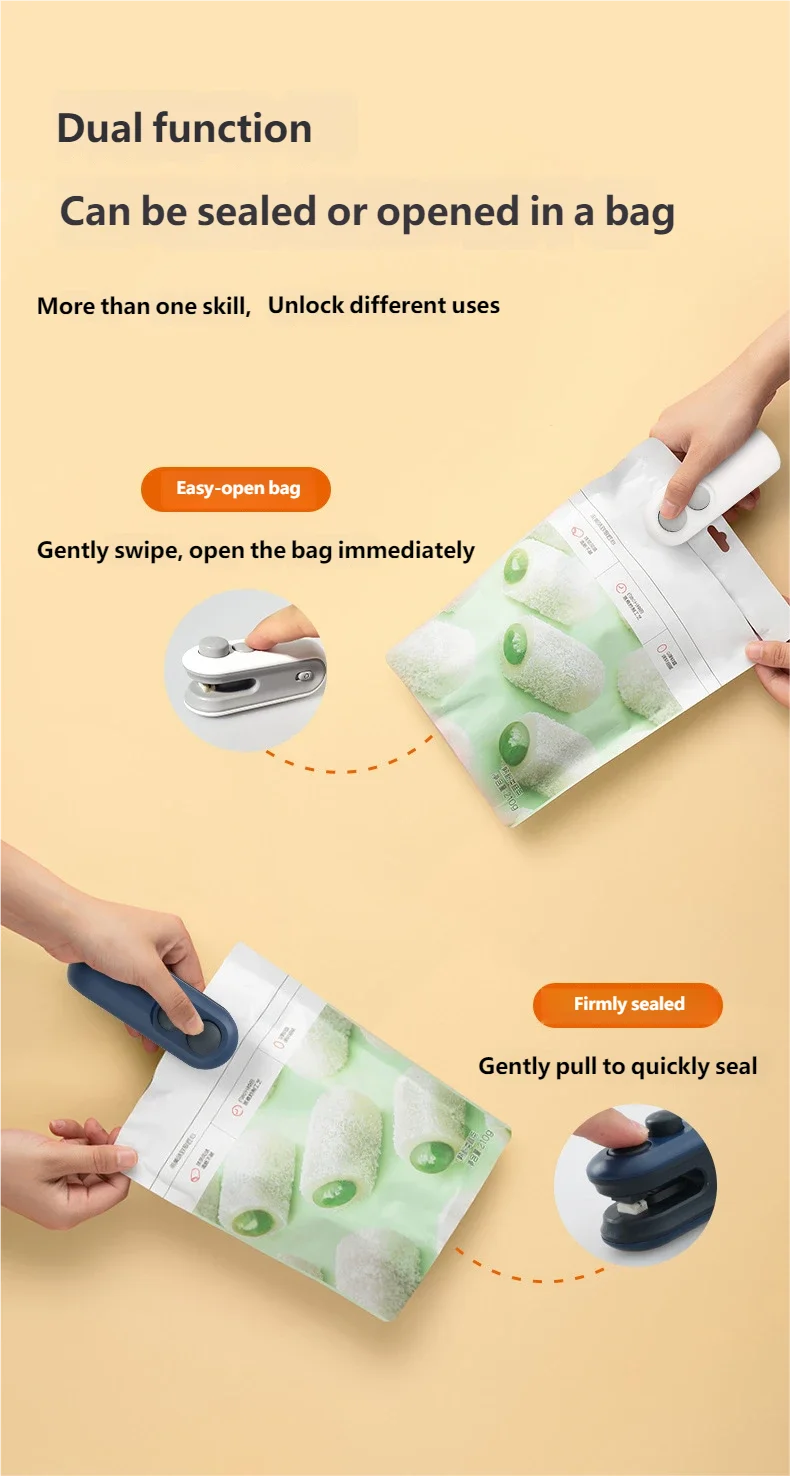 HOMEFISH Mini Handheld Heat Sealer USB Rechargeable Food Storage Bag Plastic Packaging Machine Clip Bag Portable Food Sealer