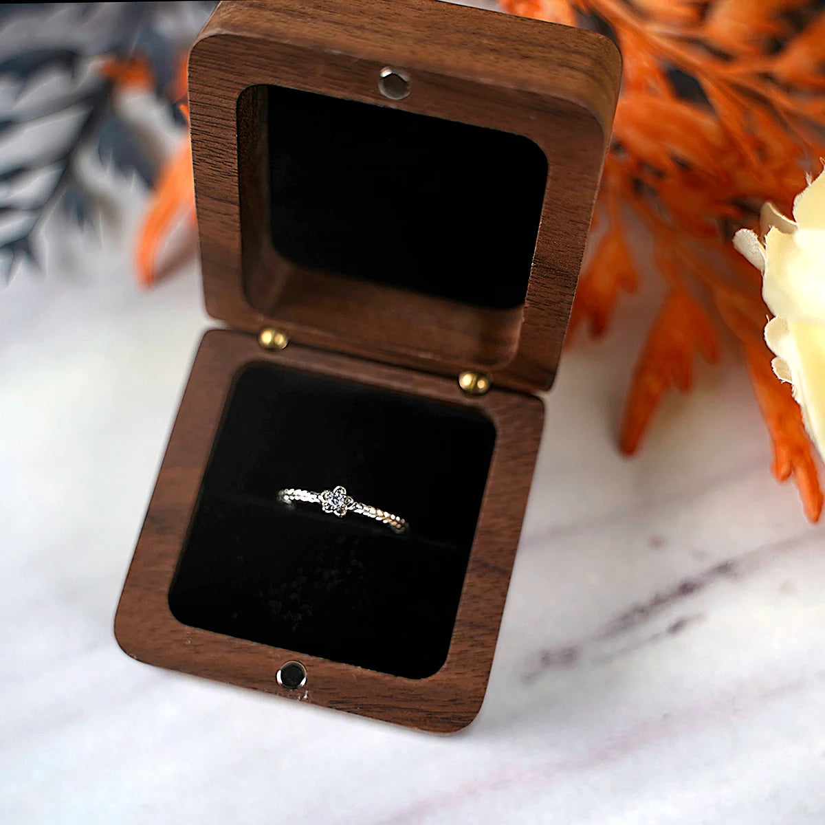 Diamond inlaid jewelry box, walnut solid wood wedding ring box, seeking marriage, diamond ring, Valentine's Day gift,  jewelry