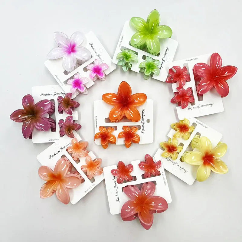 3Pcs/Set Sweet Flower Colroful Gradient Hair Claws Ponytail Cip Clamp Barrettes Hairpins For Women Girl Beach Hair Accessories