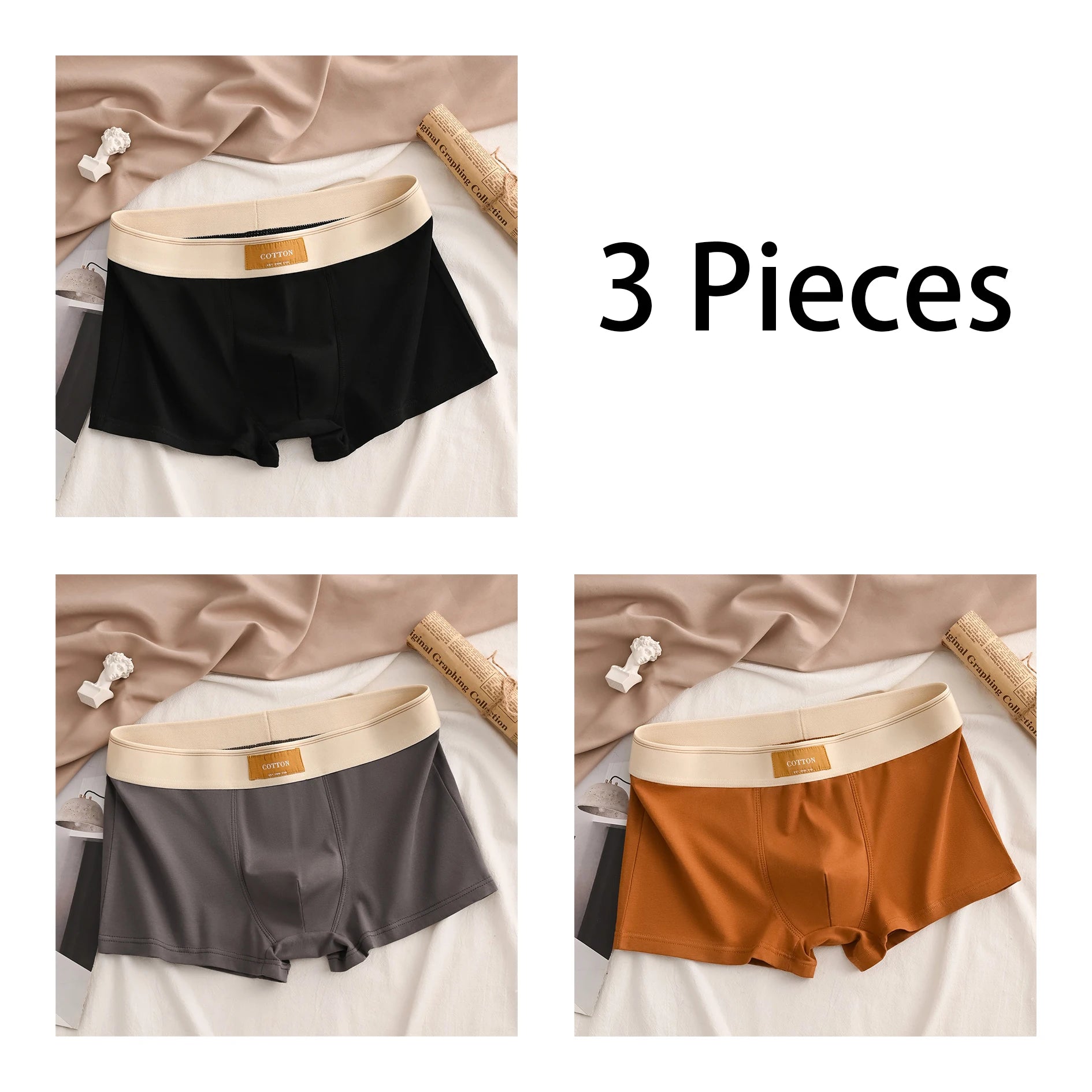3Pcs High-Quality Cotton Men's Boxer Briefs Soft Healthy Casual Fashionable Sport Boxers Trendy Men's Shorts Underwear