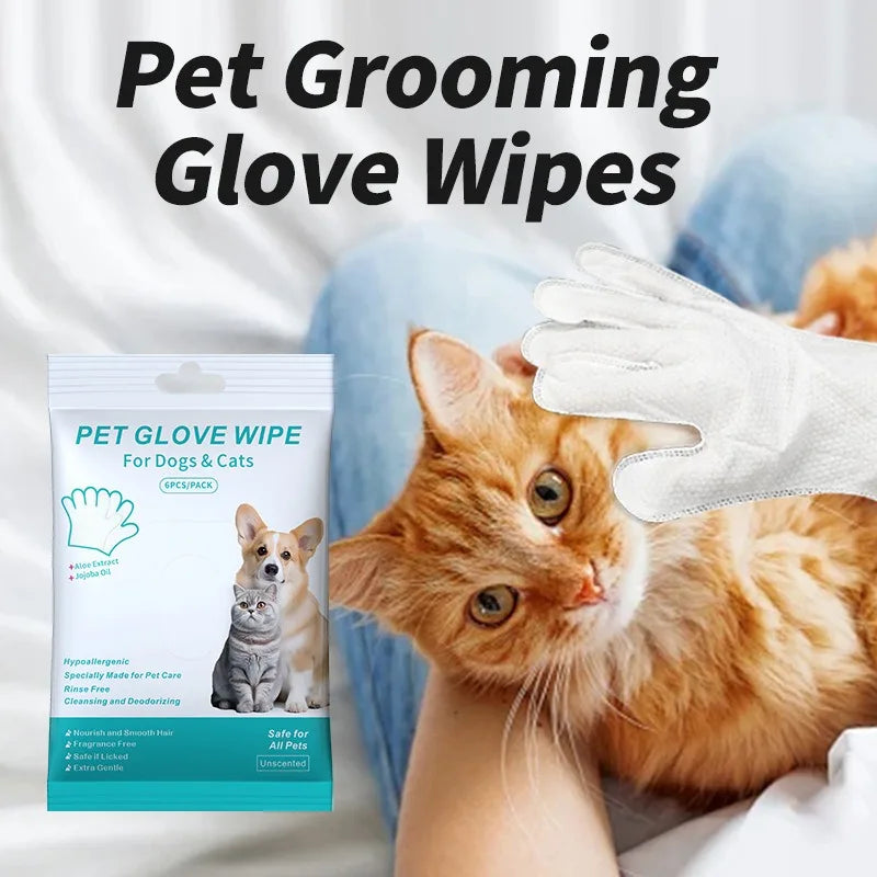 6pcs/bag Pet wash free gloves cats dogs bathing cleaning dry cleaning wipes gloves deodorizing wipes pet products