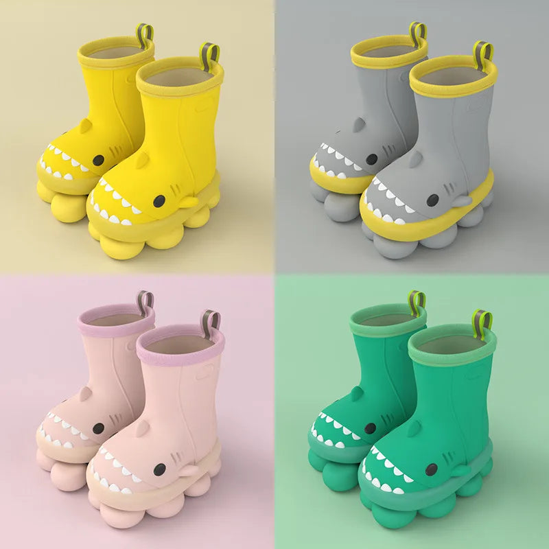 Children Baby Rain Boots Waterproof Rainshoes Cartoon Shark Todller Kids Shoes Boys Girls Water Shoes Soft Sole Anti-Slip