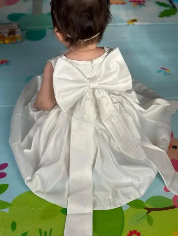 Flower Girl Dresses for Wedding Kids Backless Tulle Tutu  Princess Prom Party Clothes Baby 1st Birthday Baptism White Dress