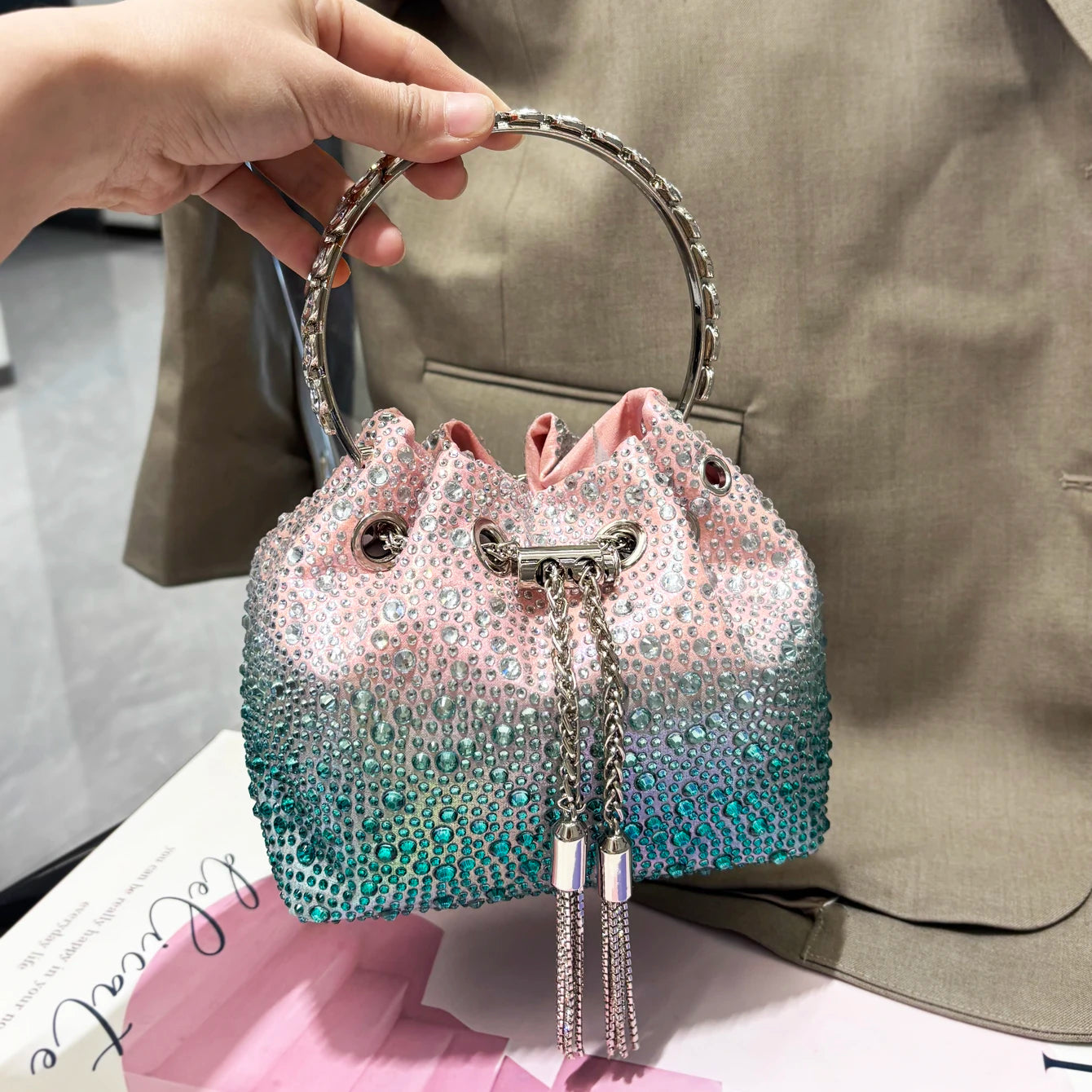 Handle Rhinestones Evening clutch Bag Purses and handbag luxury Designer shoulder bag Shiny Crystal Clutch purse bucket bag