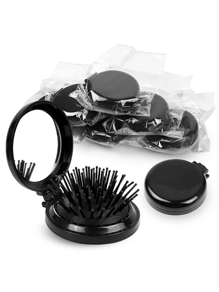 Portable Circular Pocket Comb with Mirror, Hair Styling, Folding Mirror Comb, Plastic Air Cushion Massage Comb, Flip Type Foldin