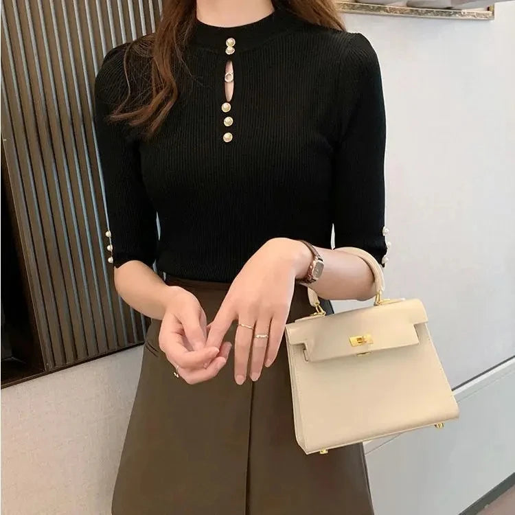 2025 Spring Autumn Korean Fashion Solid Sweater Women Short Sleeve Tops Pull Femme Casual Slim Female Pullover Knitted Clothes