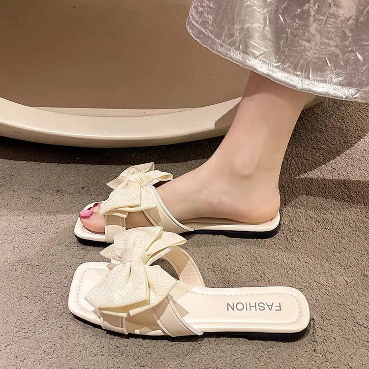 Ele Women's Flat Bot Slippers  Knot Fairy Sle Summer Sandals Faionable Versatile Outdoor Slip-On oes