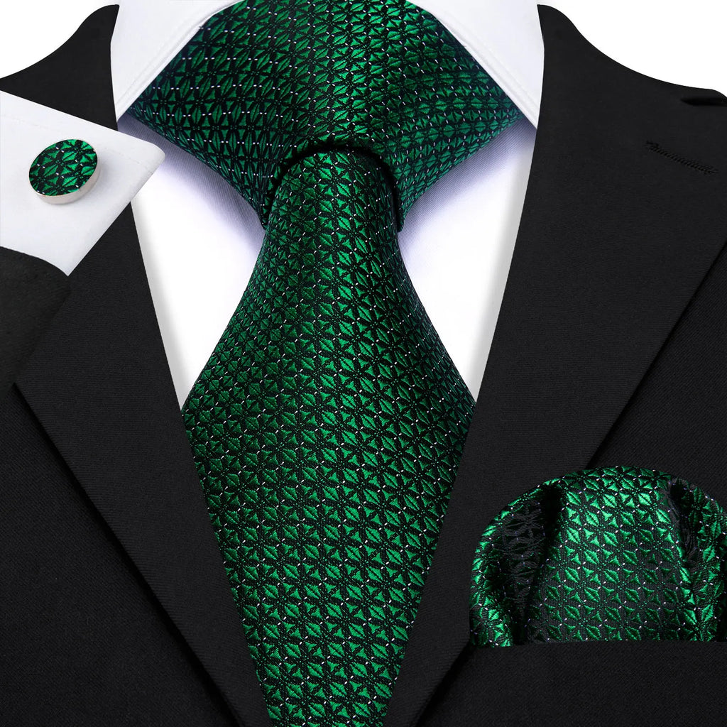 Barry.Wang Green Mint Teal Men Tie Hanky Cufflinks Set Jacquard Olive Sage Lawn Cyan Necktie for Male Wedding Business Gift