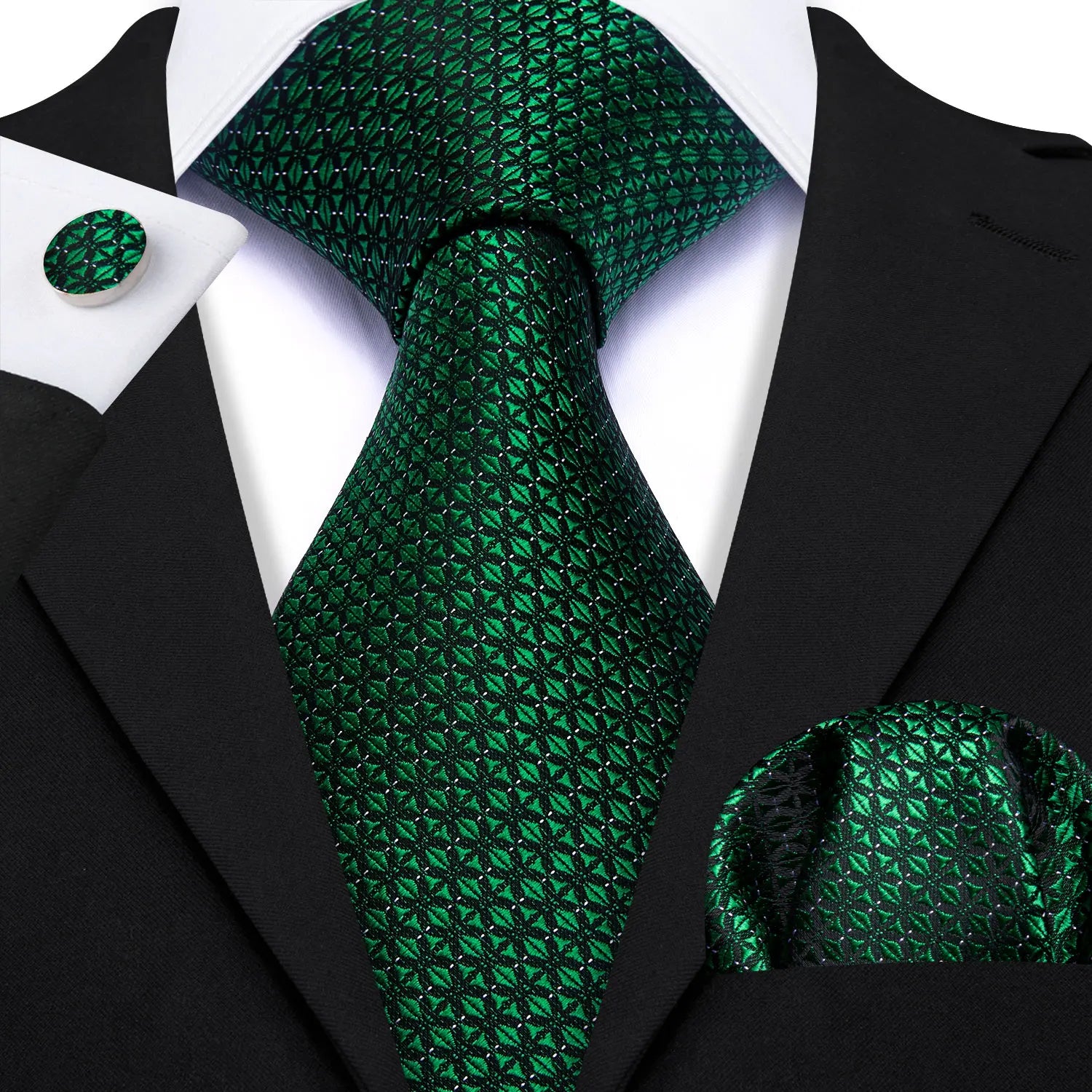 Barry.Wang Green Mint Teal Men Tie Hanky Cufflinks Set Jacquard Olive Sage Lawn Cyan Necktie for Male Wedding Business Gift